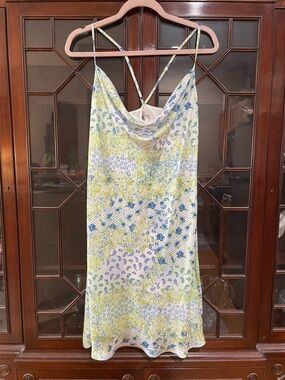 BCBGeneration Floral Lined Slip Dress in White, Blue & Lime Like New
